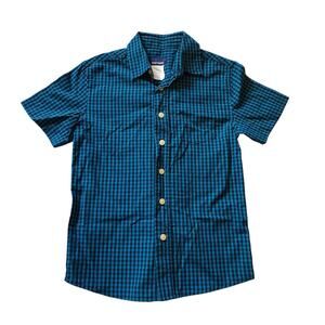 Basic Editions Boys Shirt Size M 8 Blue Tattersall Short Sleeve Button Down